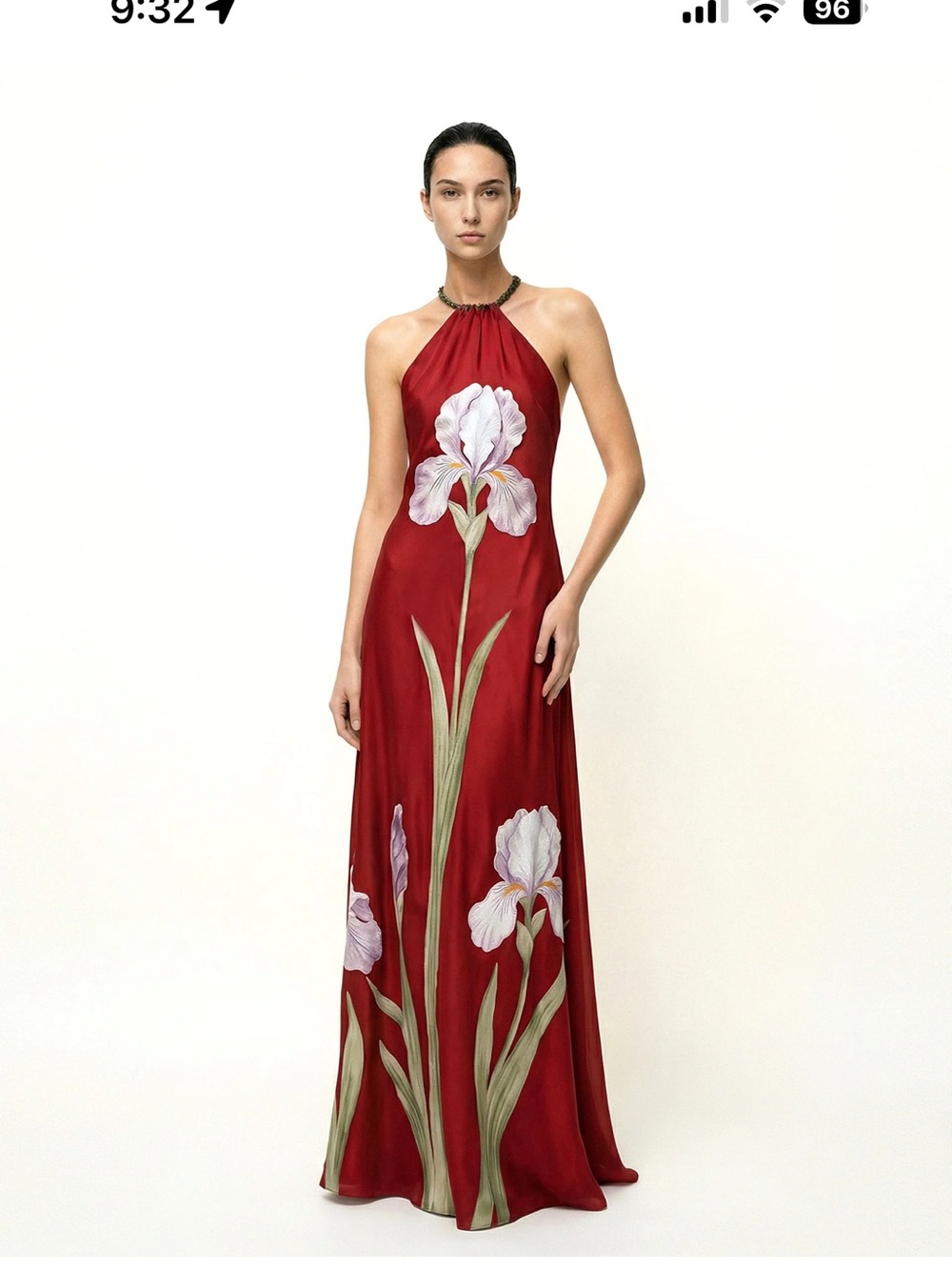 JW PEI Red Halter Maxi Skirt with White Floral Motif